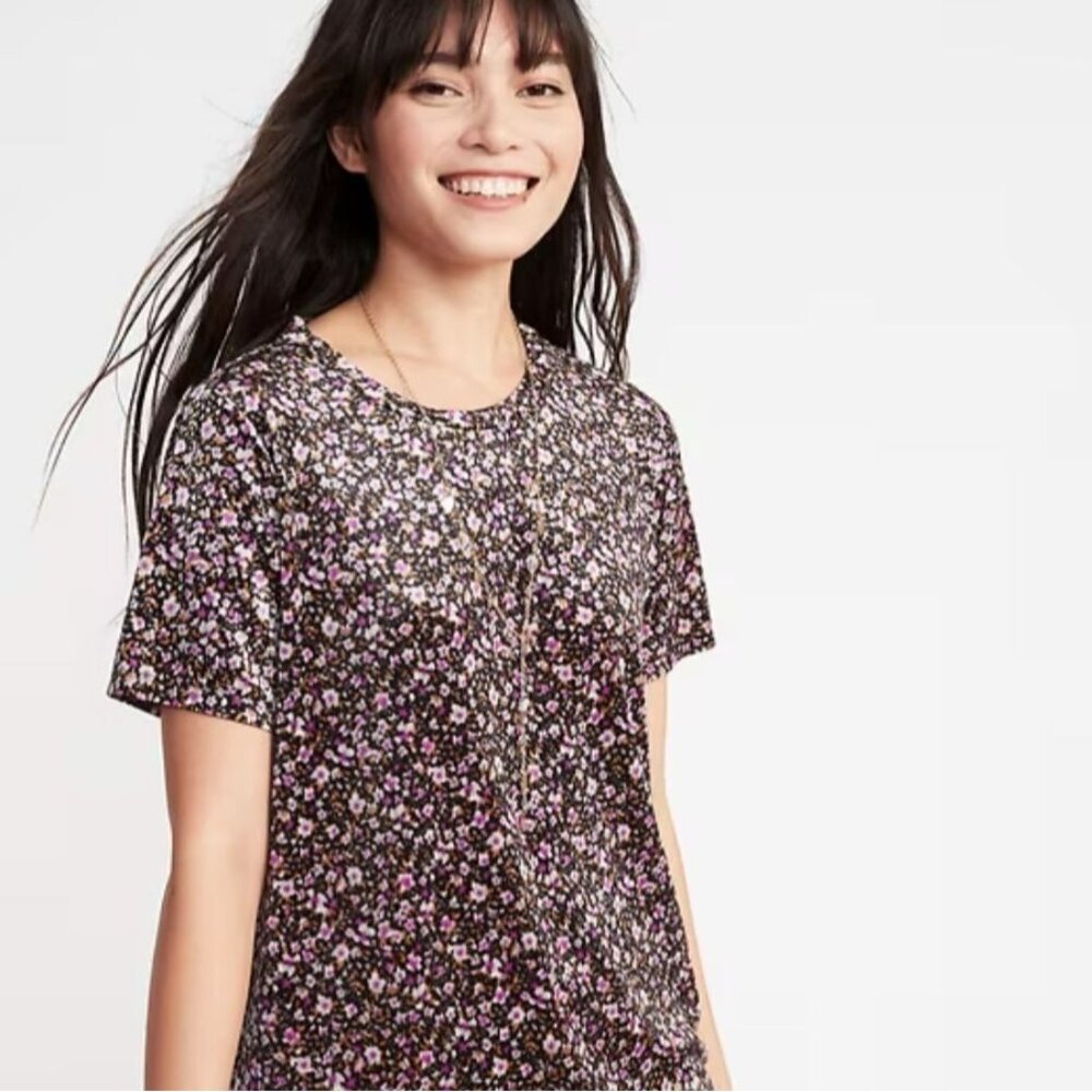 Old Navy Top Womens XL Purple Dark Floral Velvet Whimsigoth Fairy Pullover
